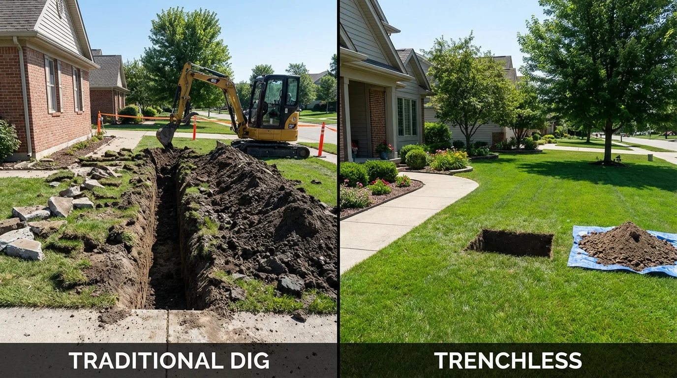 Trenchless sewer repair with minimal yard damage versus traditional excavation in Nicholson, GA